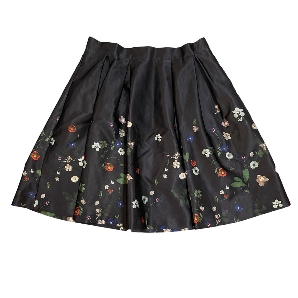 H&M Black Satin Floral  Hem Pleated Skirt US 10
